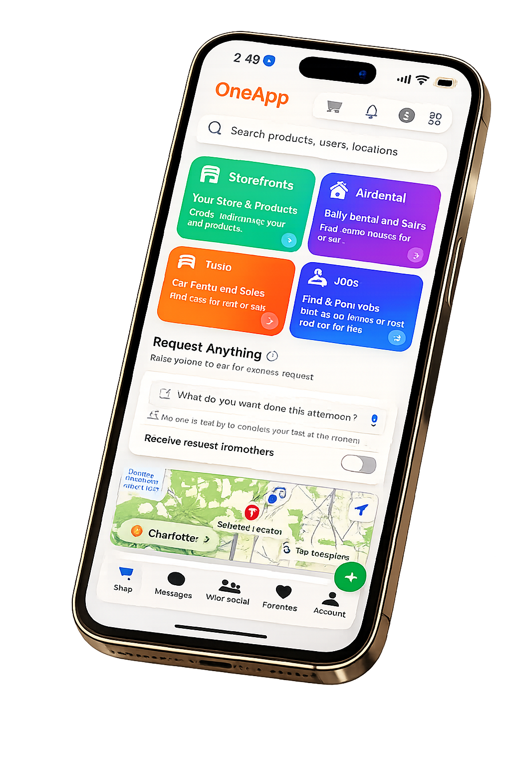 OneApp Mockup on Smartphone